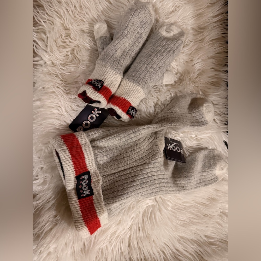 Cozy Gray and Red Kids Hat and Mittens Set